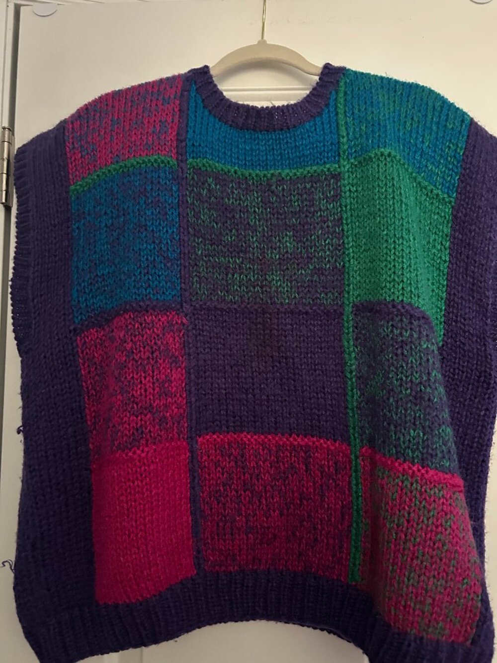 Vintage 90s Ms. Russ Colorblock Patchwork Knit Sweater Vest Plus Size 24W 2X